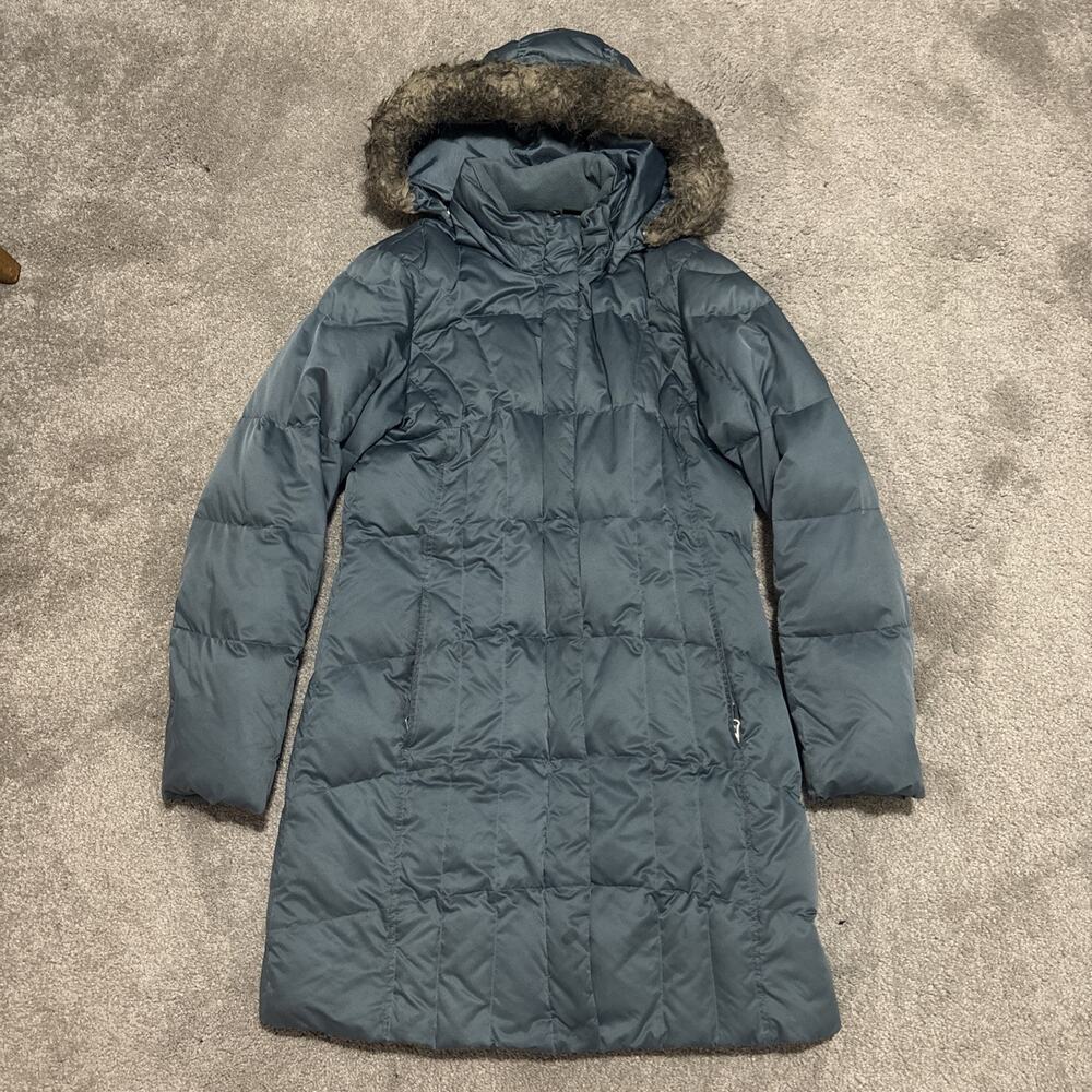 Eddie Bauer Parka Jacket Womens Large Down Hooded Fur Trim Long Quilted